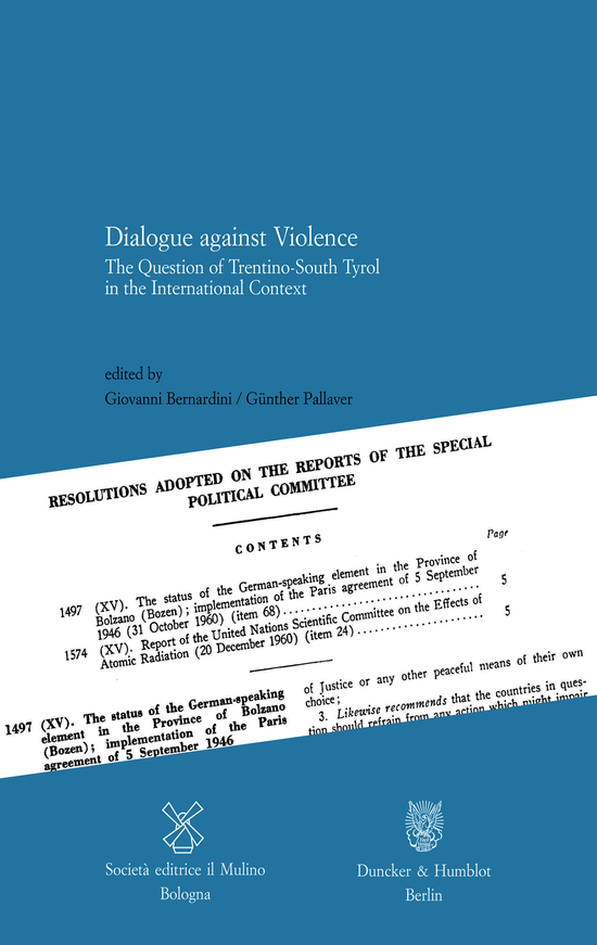 Copertina del libro Dialogue against Violence (The Question of Trentino-South Tyrol in the International Context)